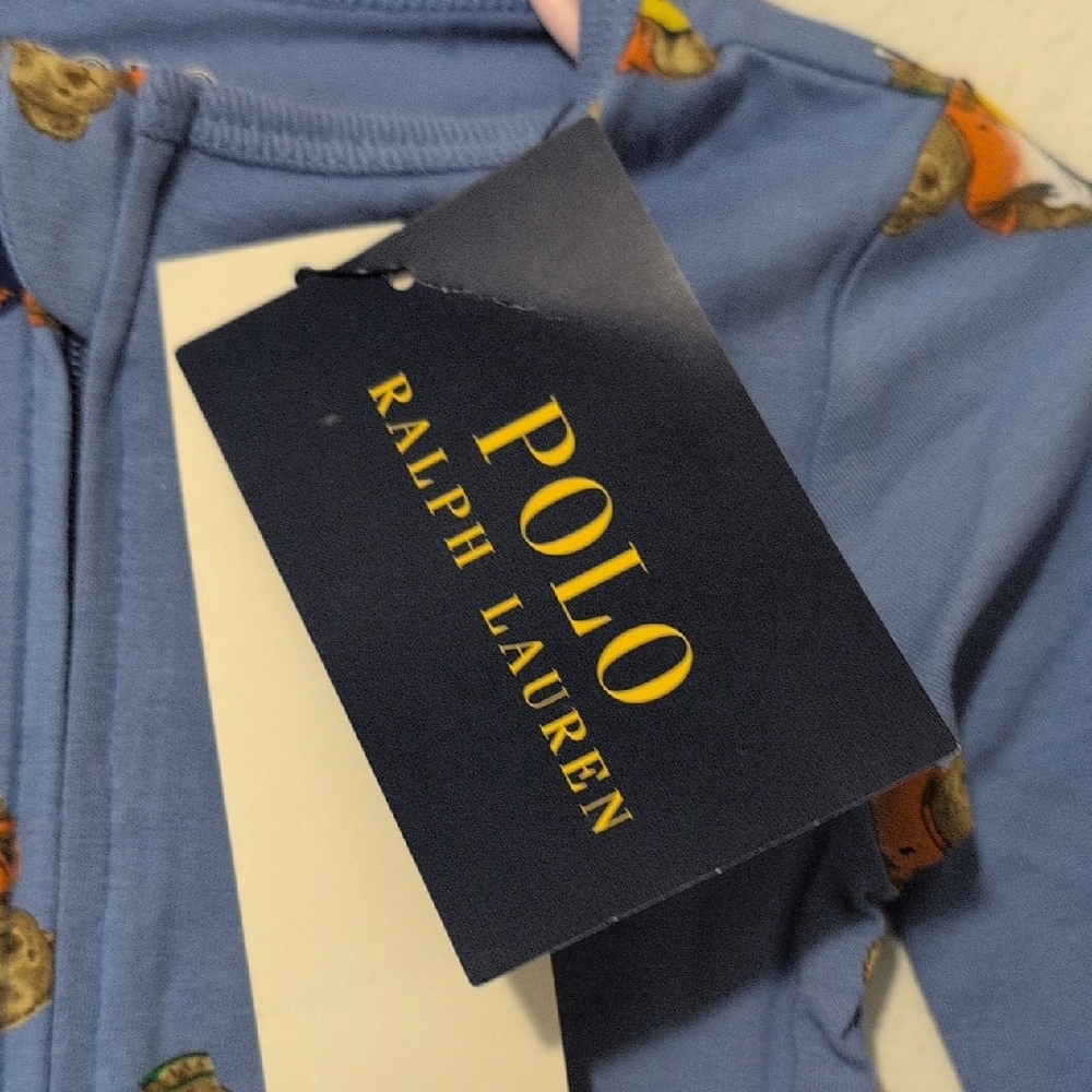 Ralph Lauren Blue Bear Print Footies - Picture 2 of 9